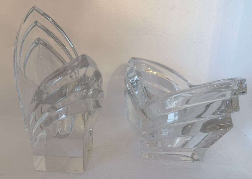 Mikasa Germany Set 2 Clear Crystal Candle Holder Tulip Fan Art Deco Home Decor